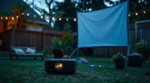 best portable projector for camping, outdoor movie night setup, mini projector battery life